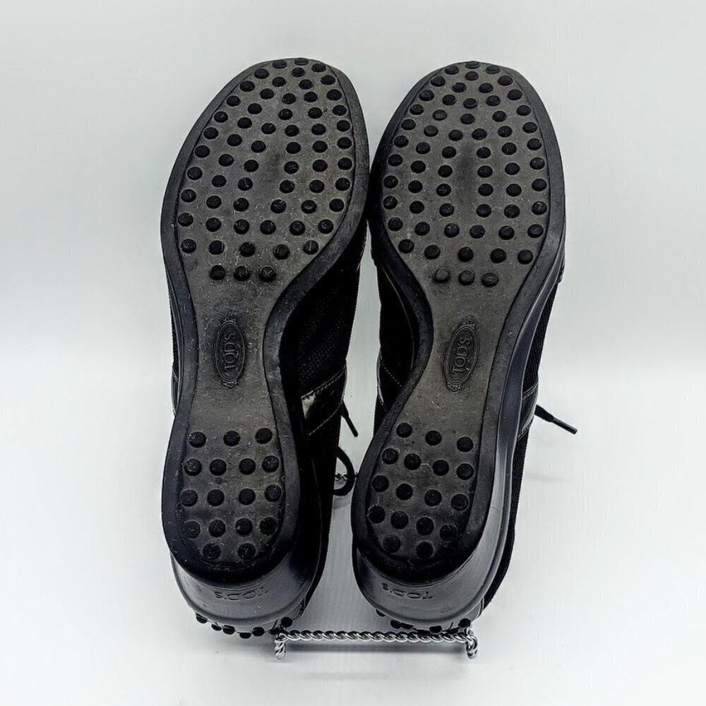 Tod's Black Italian Suede Leather Mesh Wedge Sneakers - Picture 6 of 8